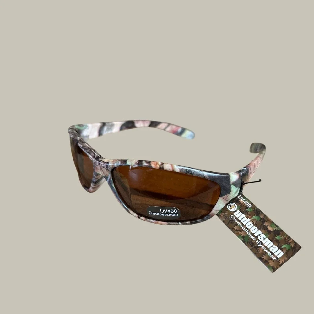 Outdoorsman Camouflage Eyewear UV400 Sport Sunglasses Mens Camo Amber Lens NEW